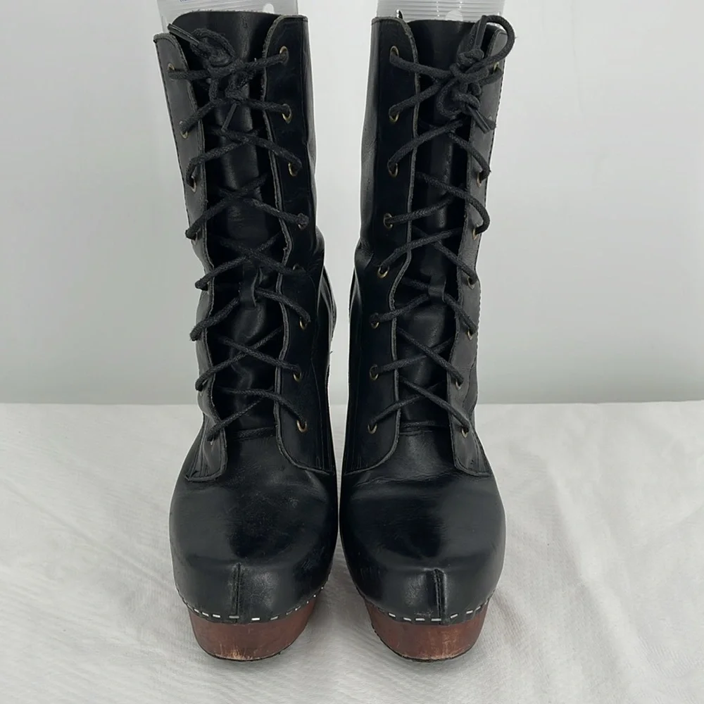N.Y.L.A. Shonda Leather Platform Boot‎ Womens High Heel Strap Party Pump 7.5
